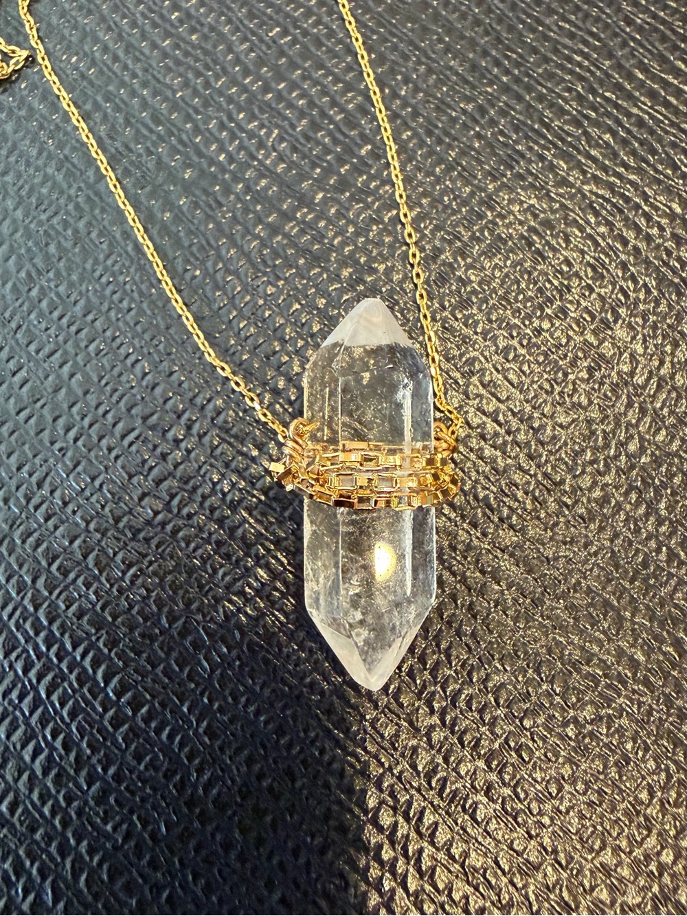 Cloverpost Positive Quartz Necklace Yellow Gold Tone Clear Crystal New